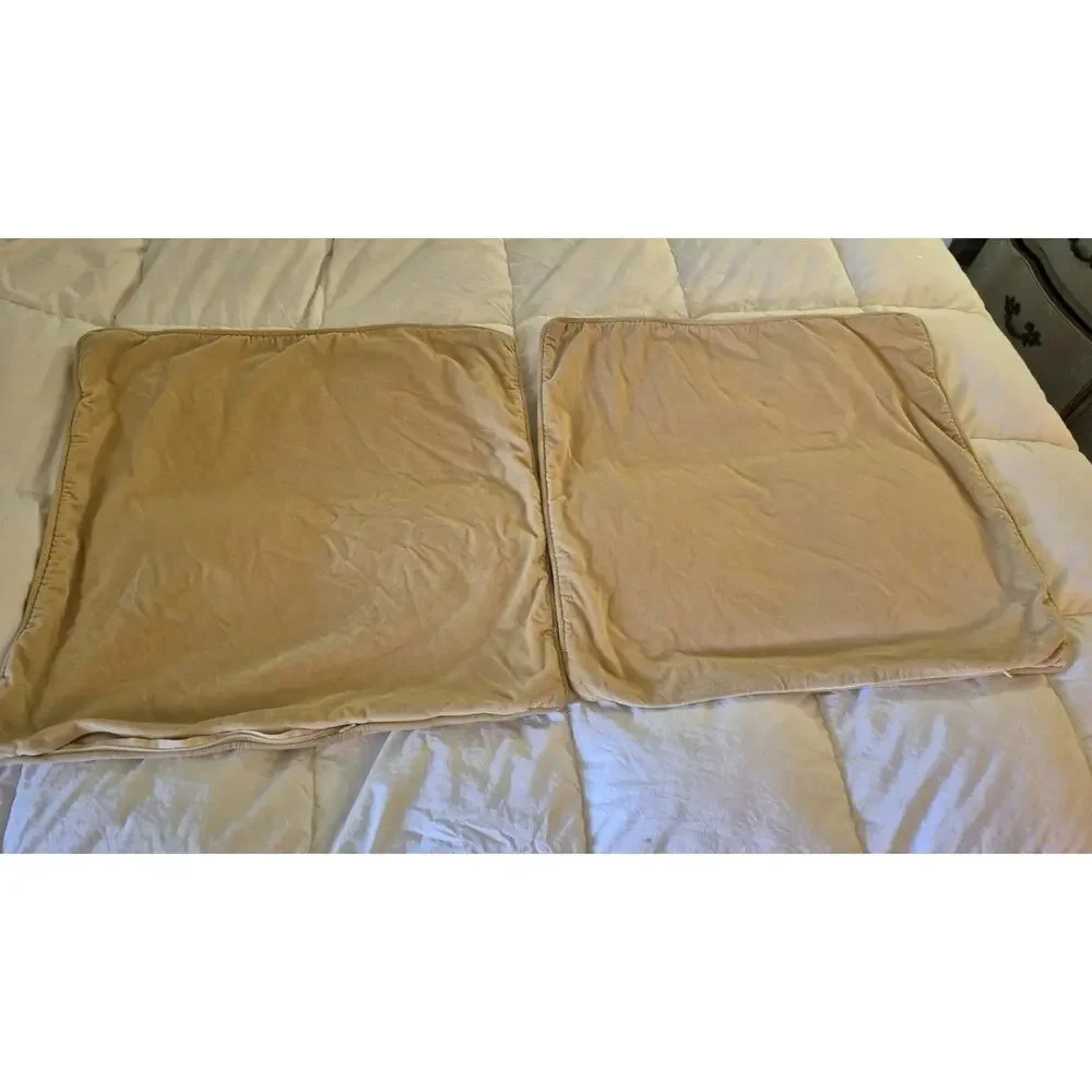💥 IKEA SANELA VELVET STONE TAN (2) ZIPPERED COVERS SHAMS EURO